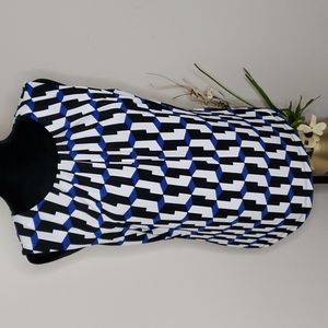 Calvin Klein Geo Print Knit Jersey Pleated Jewel Neck Sleeveless Top